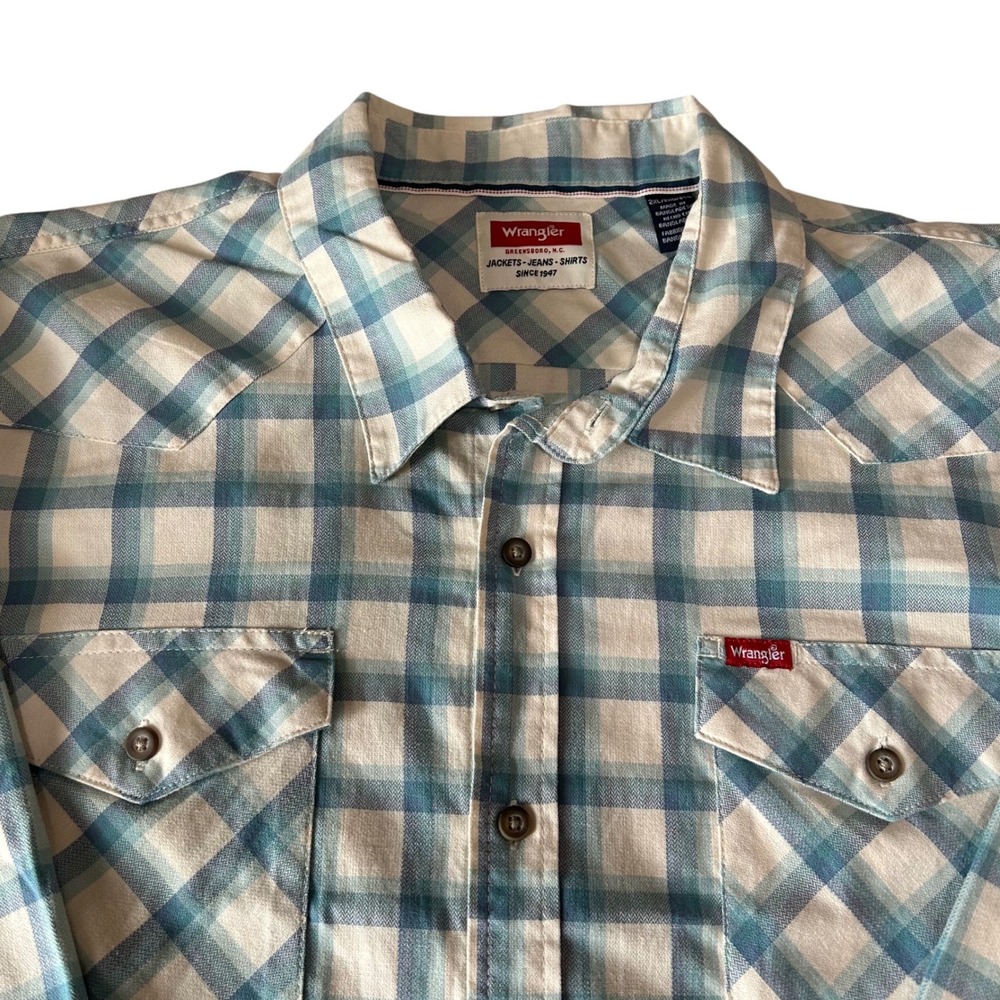 Wrangler 2XL Premium Five Star Plaid Western Cowboy Shirt Long Sleeve‎ Blue